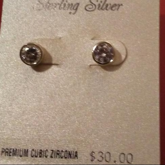 PRIMROSE Sterling Silver Cubic Zirconia Pave Studs - Picture 3 of 4
